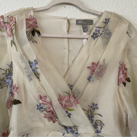 ASOS Design Floral Embroidered Organza Mini Dress in Cream Size 6 NWT - Picture 7 of 13
